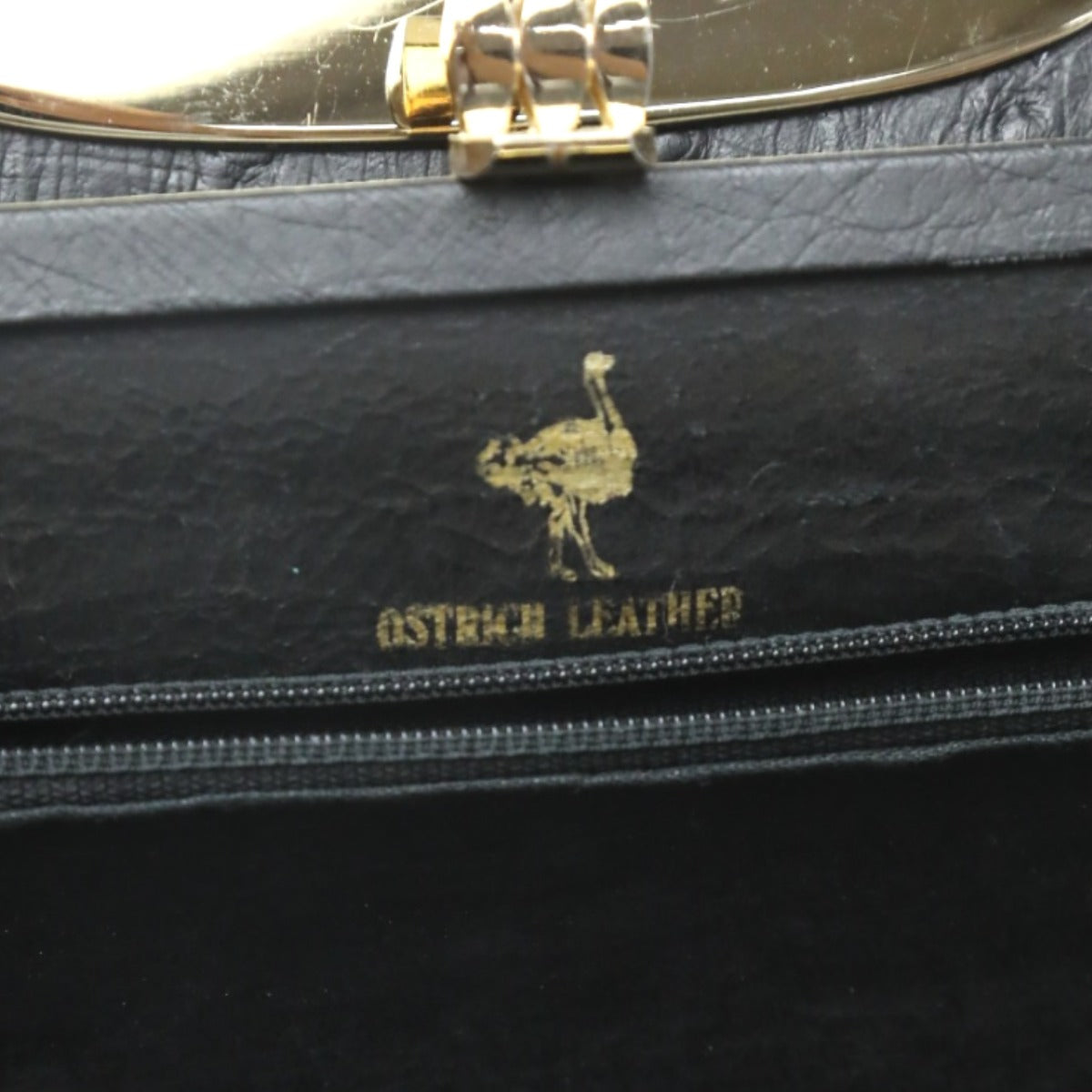 オーストリッチ ostrich ハンドバッグ
 フルポイント オーストリッチ ゴールド金具 オーストリッチ ブラック 【H】
 【中古】