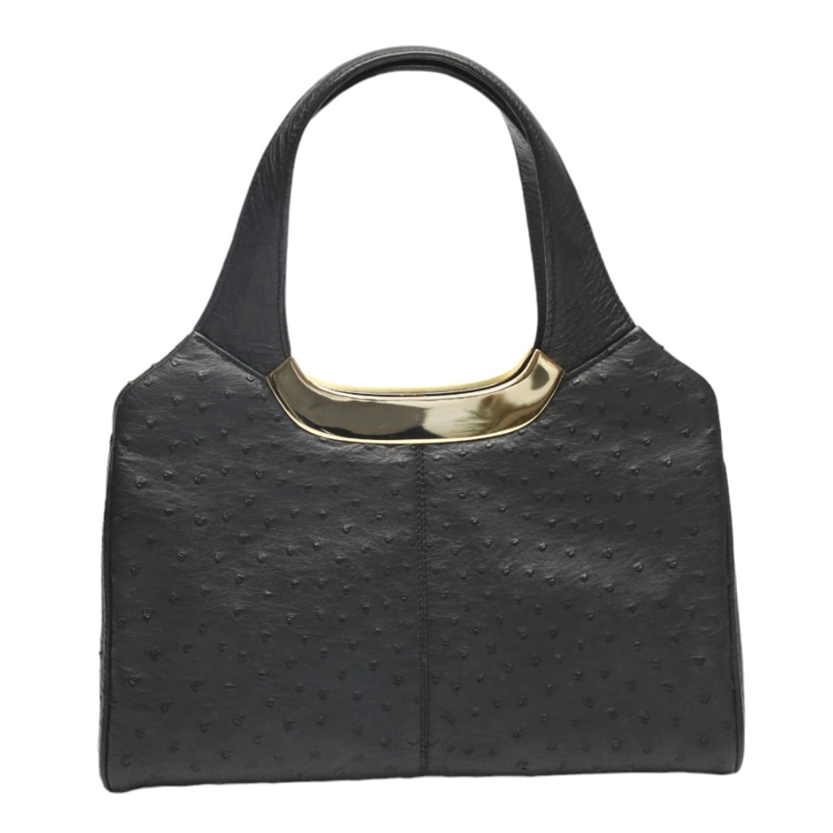 オーストリッチ ostrich ハンドバッグ
 フルポイント オーストリッチ ゴールド金具 オーストリッチ ブラック 【H】
 【中古】