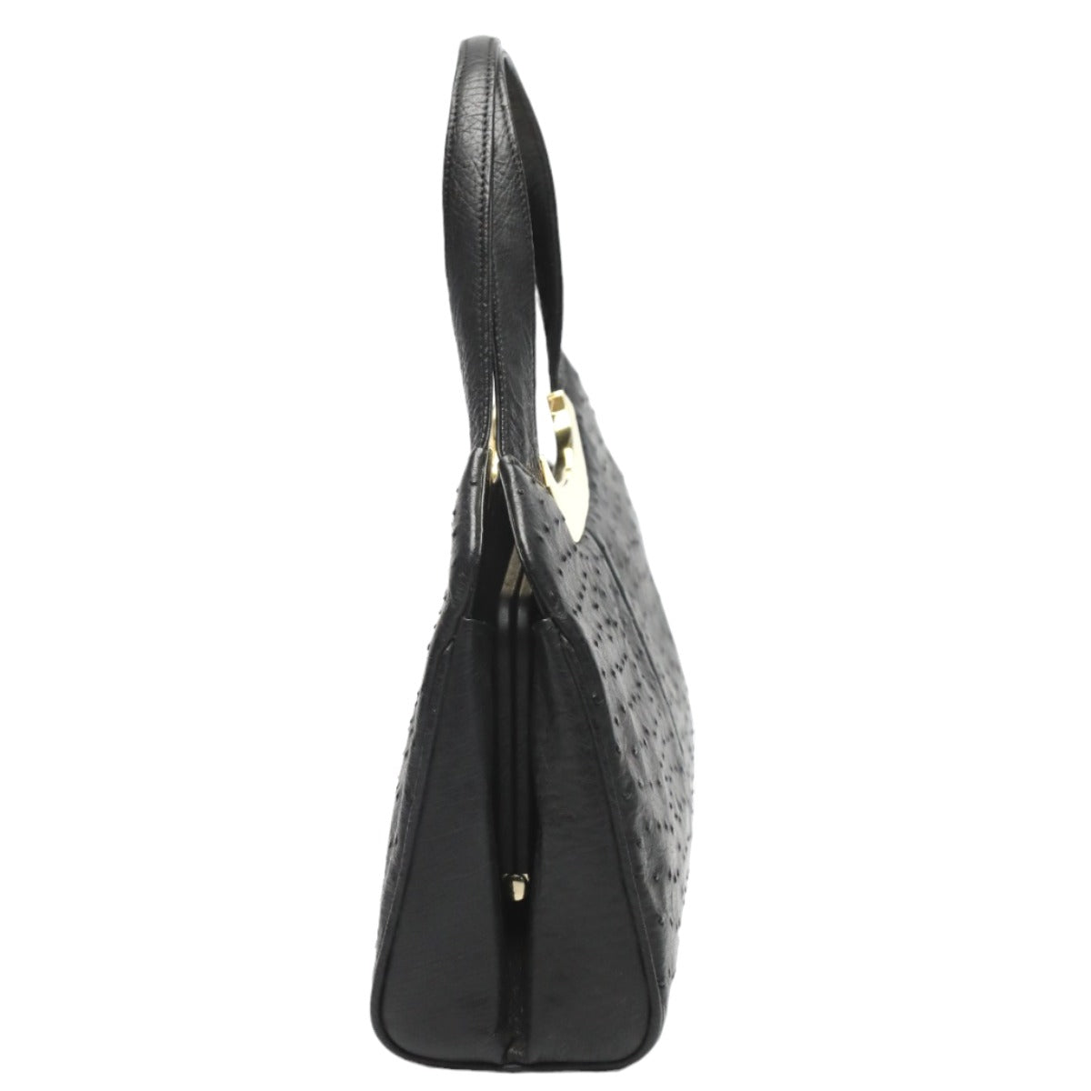 オーストリッチ ostrich ハンドバッグ
 フルポイント オーストリッチ ゴールド金具 オーストリッチ ブラック 【H】
 【中古】