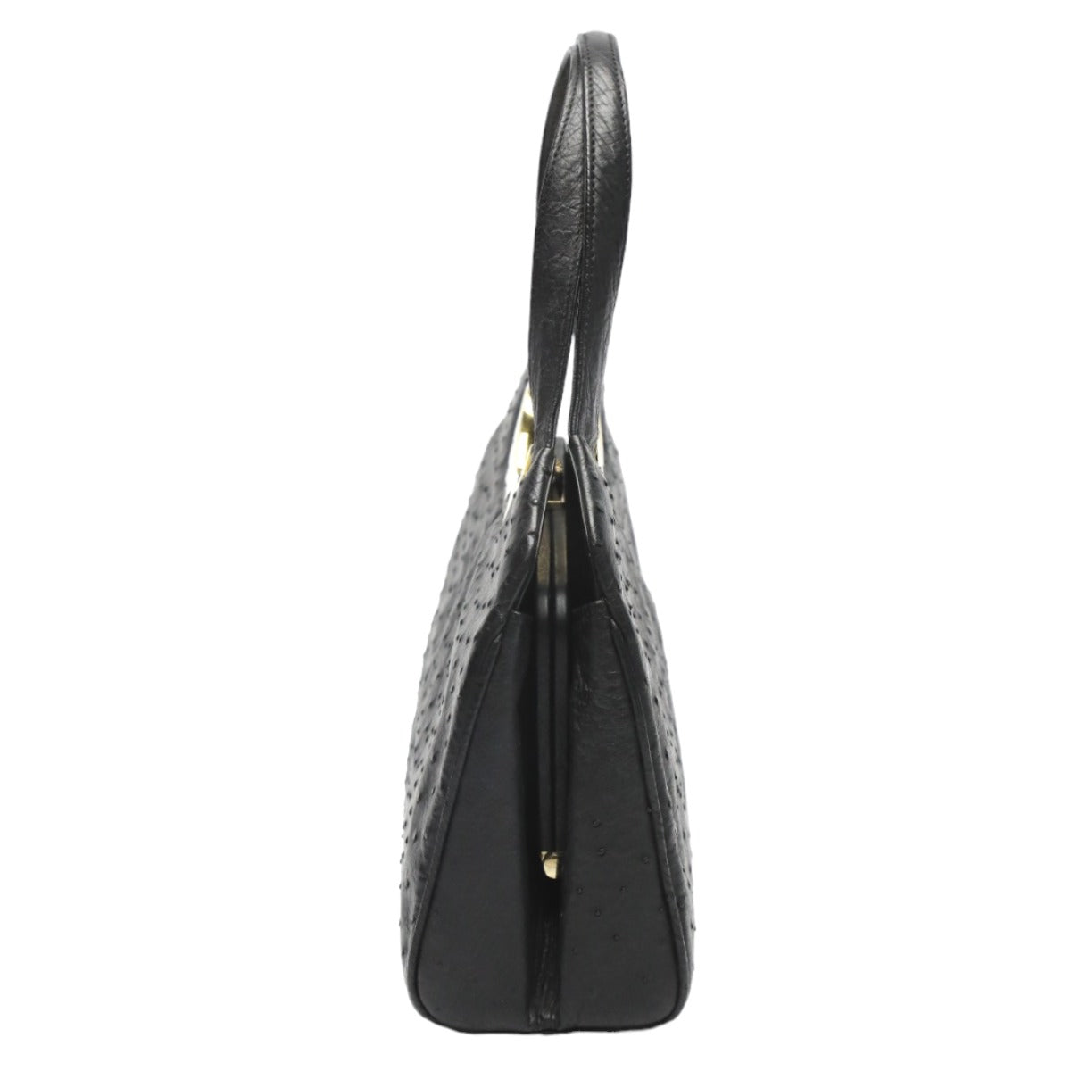 オーストリッチ ostrich ハンドバッグ
 フルポイント オーストリッチ ゴールド金具 オーストリッチ ブラック 【H】
 【中古】