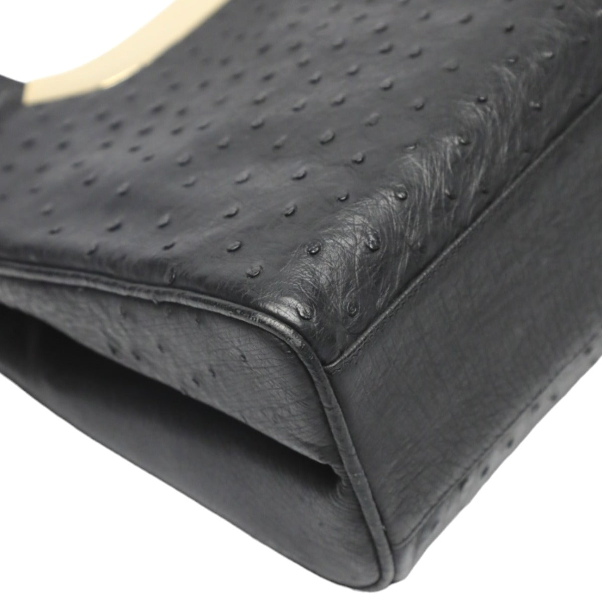 オーストリッチ ostrich ハンドバッグ
 フルポイント オーストリッチ ゴールド金具 オーストリッチ ブラック 【H】
 【中古】