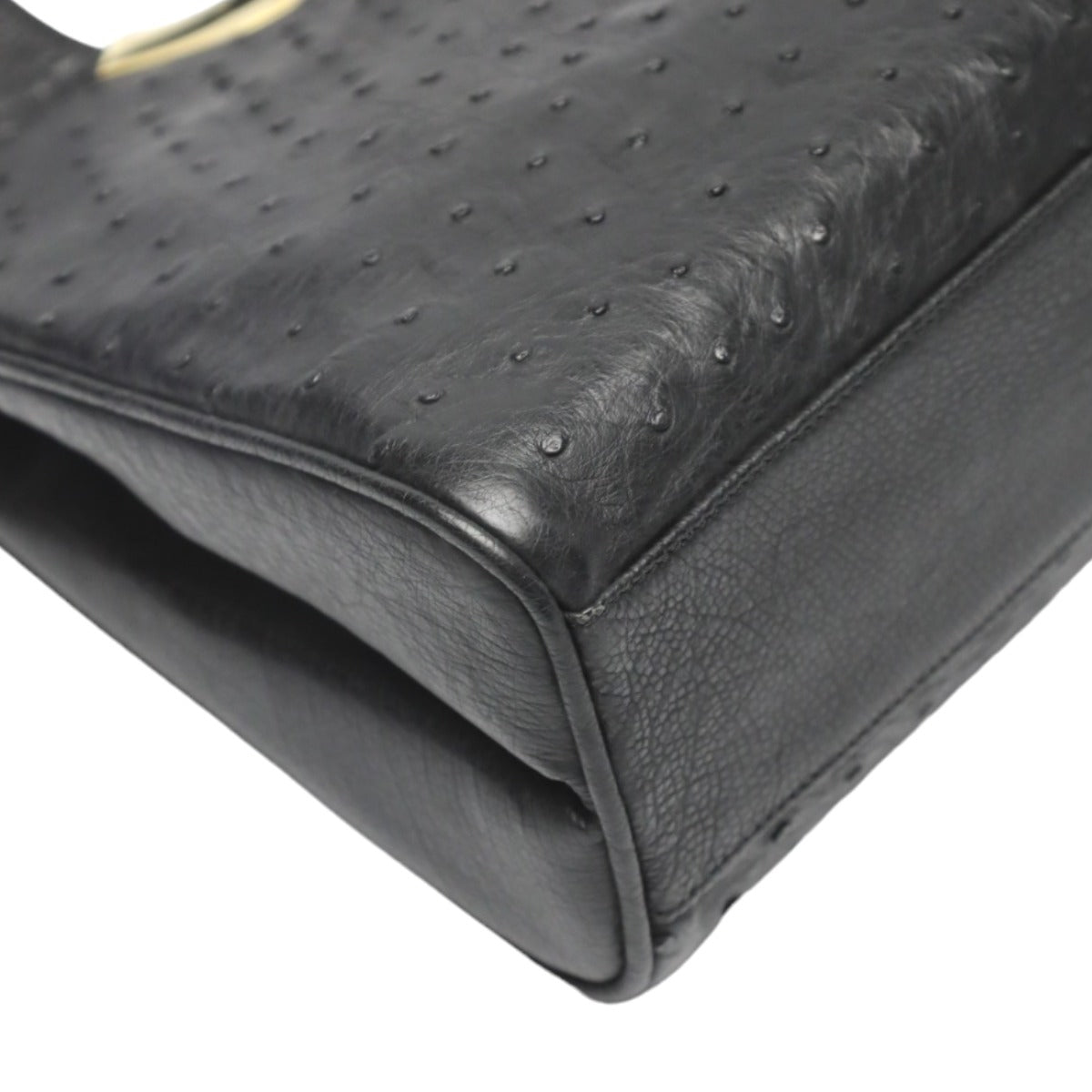 オーストリッチ ostrich ハンドバッグ
 フルポイント オーストリッチ ゴールド金具 オーストリッチ ブラック 【H】
 【中古】