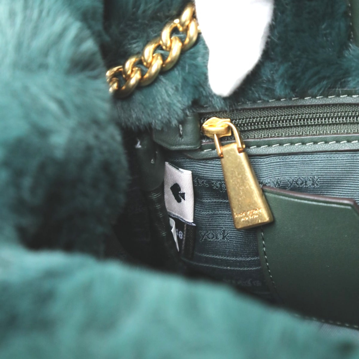 ケイトスペード Kate Spade トートバッグ
 チェーントートバッグ ファー フェイクファー T348 グリーン 【SS】
 【中古】