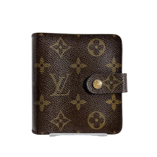 ルイヴィトン LOUIS VUITTON 二つ折り財布
 カード用ポケットファスナー付 モノグラム コンパクトジップ モノグラムキャンバス M61667 ブラウン LV
 【SS】
 【中古】