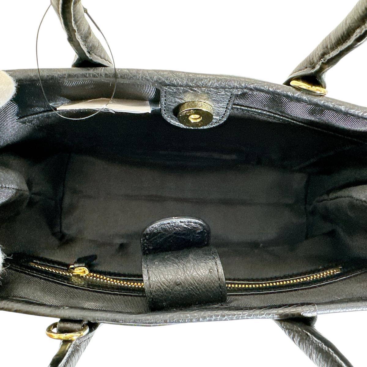オーストリッチ ostrich ハンドバッグ
 ショルダーバッグ クイルマーク 2WAYバッグ オーストリッチ ブラック 【SS】
 【中古】