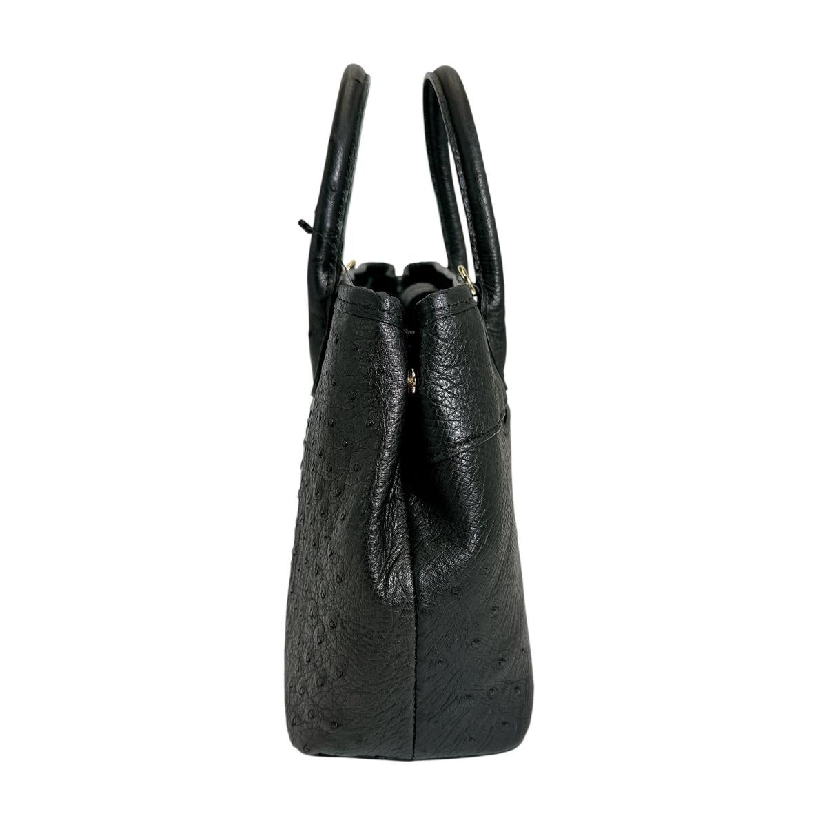 オーストリッチ ostrich ハンドバッグ
 ショルダーバッグ クイルマーク 2WAYバッグ オーストリッチ ブラック 【SS】
 【中古】