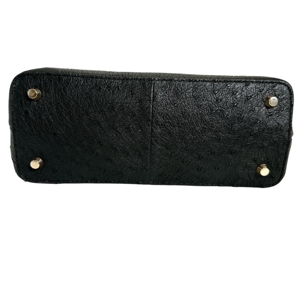 オーストリッチ ostrich ハンドバッグ
 ショルダーバッグ クイルマーク 2WAYバッグ オーストリッチ ブラック 【SS】
 【中古】