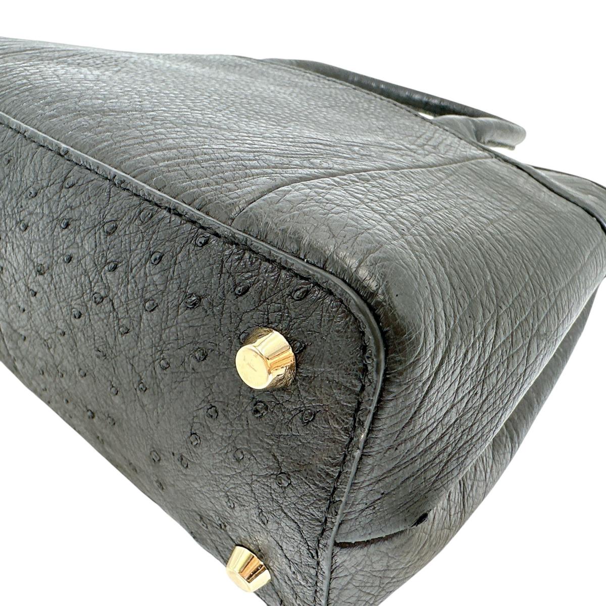 オーストリッチ ostrich ハンドバッグ
 ショルダーバッグ クイルマーク 2WAYバッグ オーストリッチ ブラック 【SS】
 【中古】