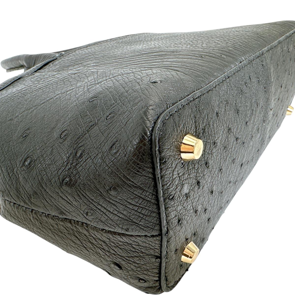 オーストリッチ ostrich ハンドバッグ
 ショルダーバッグ クイルマーク 2WAYバッグ オーストリッチ ブラック 【SS】
 【中古】