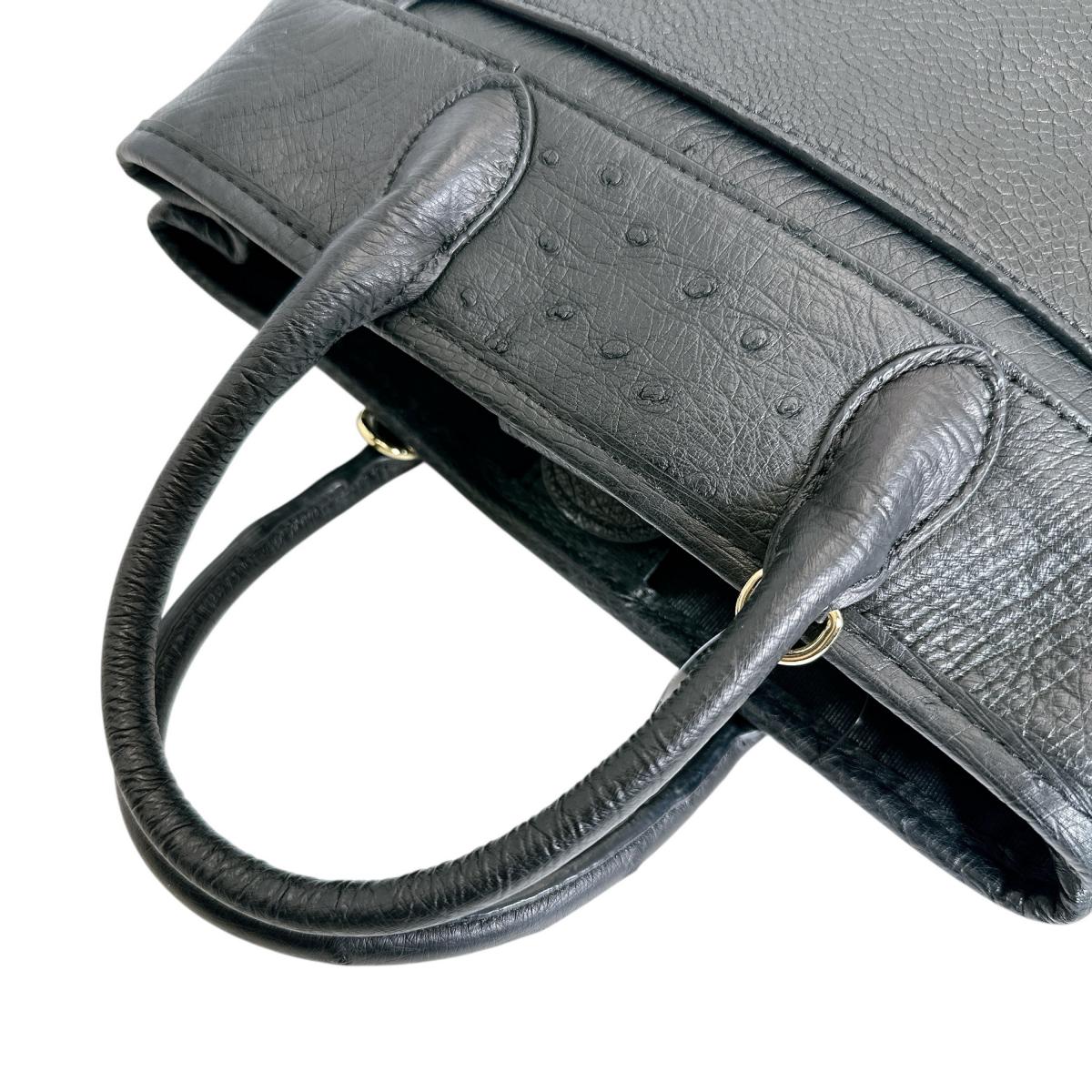 オーストリッチ ostrich ハンドバッグ
 ショルダーバッグ クイルマーク 2WAYバッグ オーストリッチ ブラック 【SS】
 【中古】