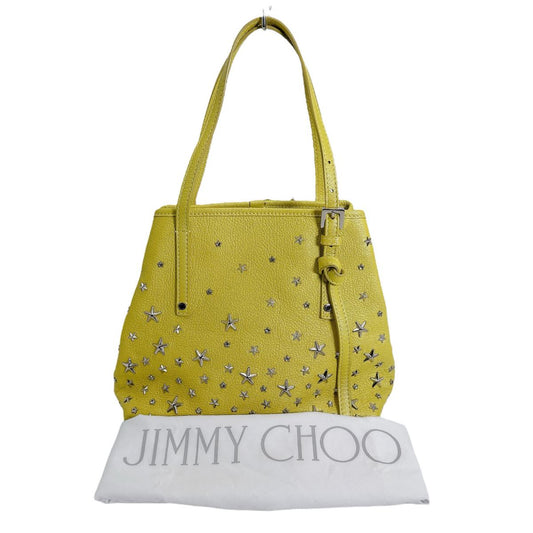ジミーチュウ JIMMY CHOO ハンドバッグ
 トートバッグ スタッズ スター レザー イエロー 【SS】
 【中古】
