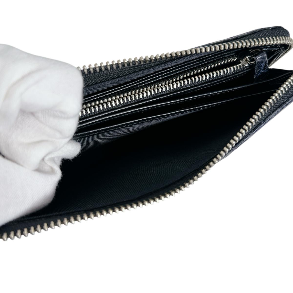 クロコダイル CROCODILE 長財布
 長財布 ラウンドファスナー コト クロコダイル ブラック 【H】
 【中古】