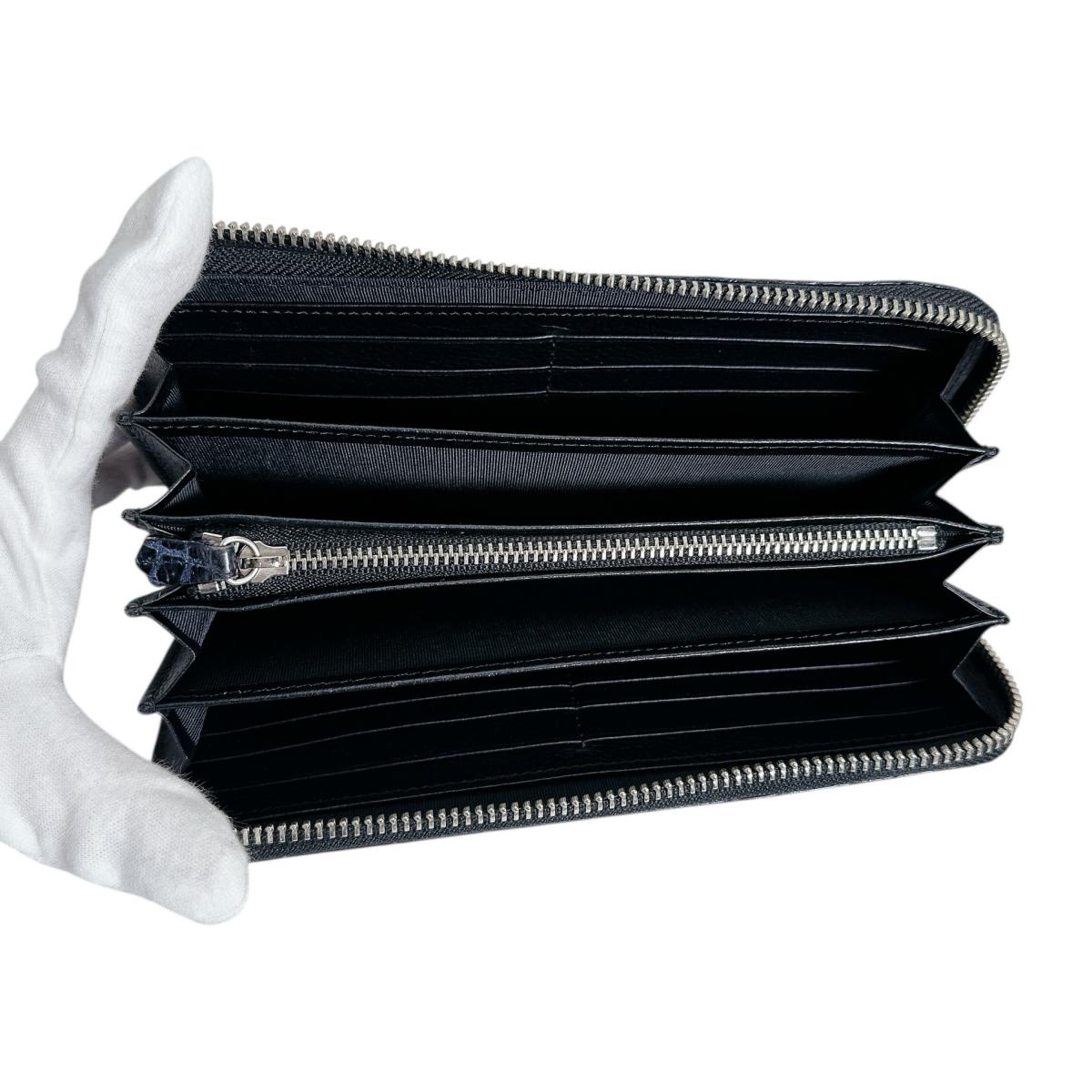 クロコダイル CROCODILE 長財布
 長財布 ラウンドファスナー コト クロコダイル ブラック 【H】
 【中古】