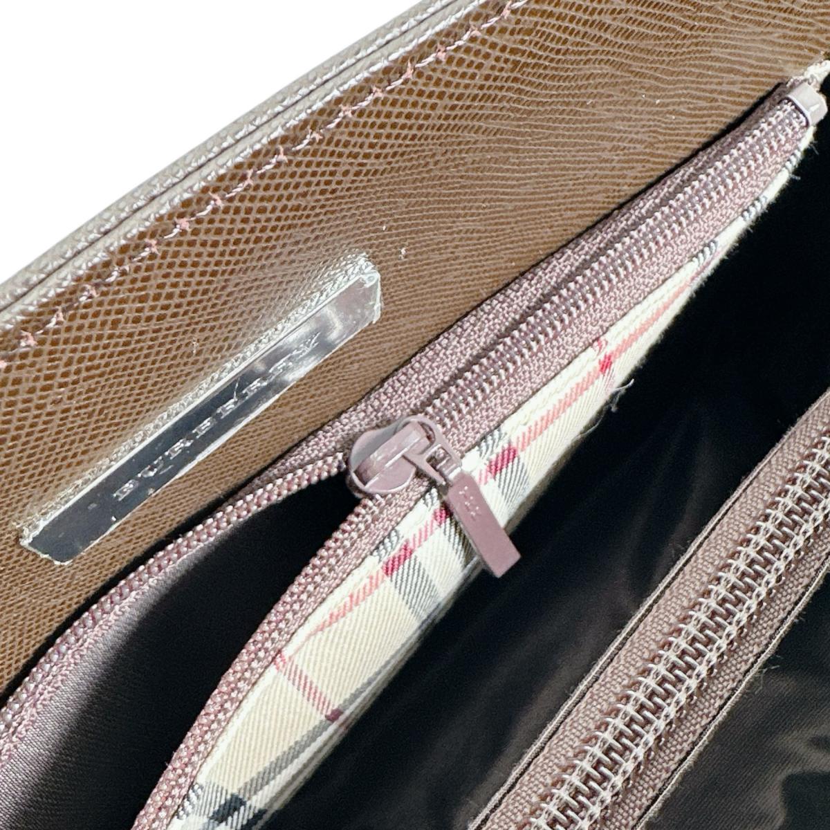 バーバリー BURBERRY ハンドバッグ
 手提げ型 ノバチェック レザー ブラウン 【SS】
 【中古】