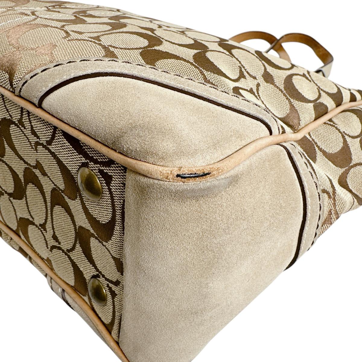 コーチ COACH トートバッグ
 シグネチャー キャンバス 肩掛け レザー F055 ベージュ 【SS】
 【中古】