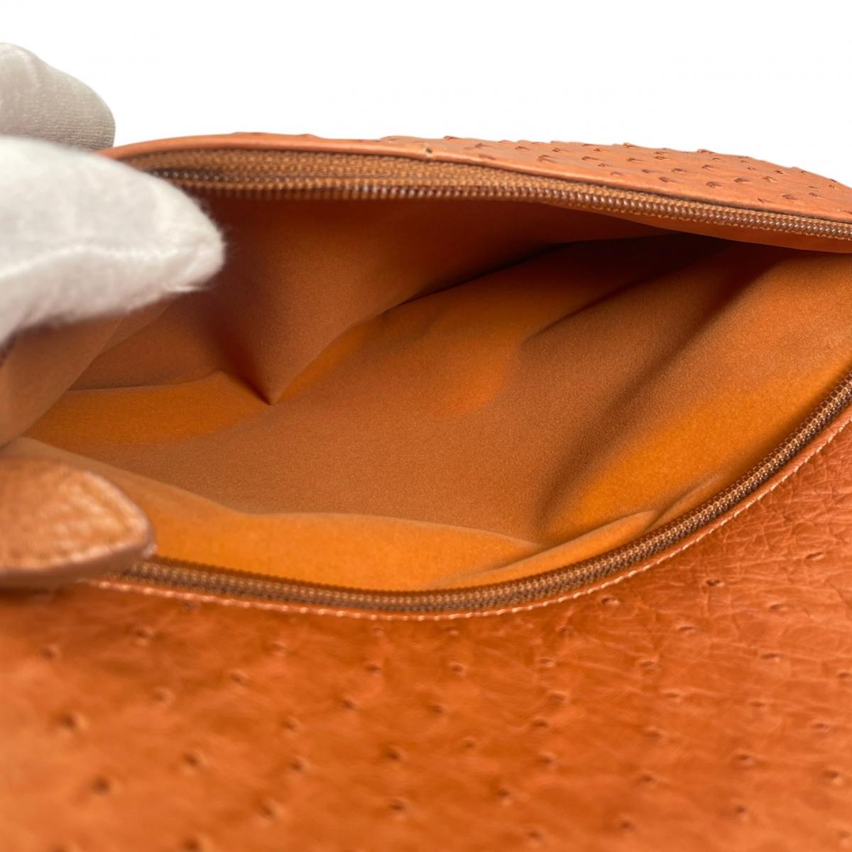 オーストリッチ ostrich ハンドバッグ
 トートバッグ 天然素材 クイルマーク オーストリッチ ブラウン 【SS】
 【中古】