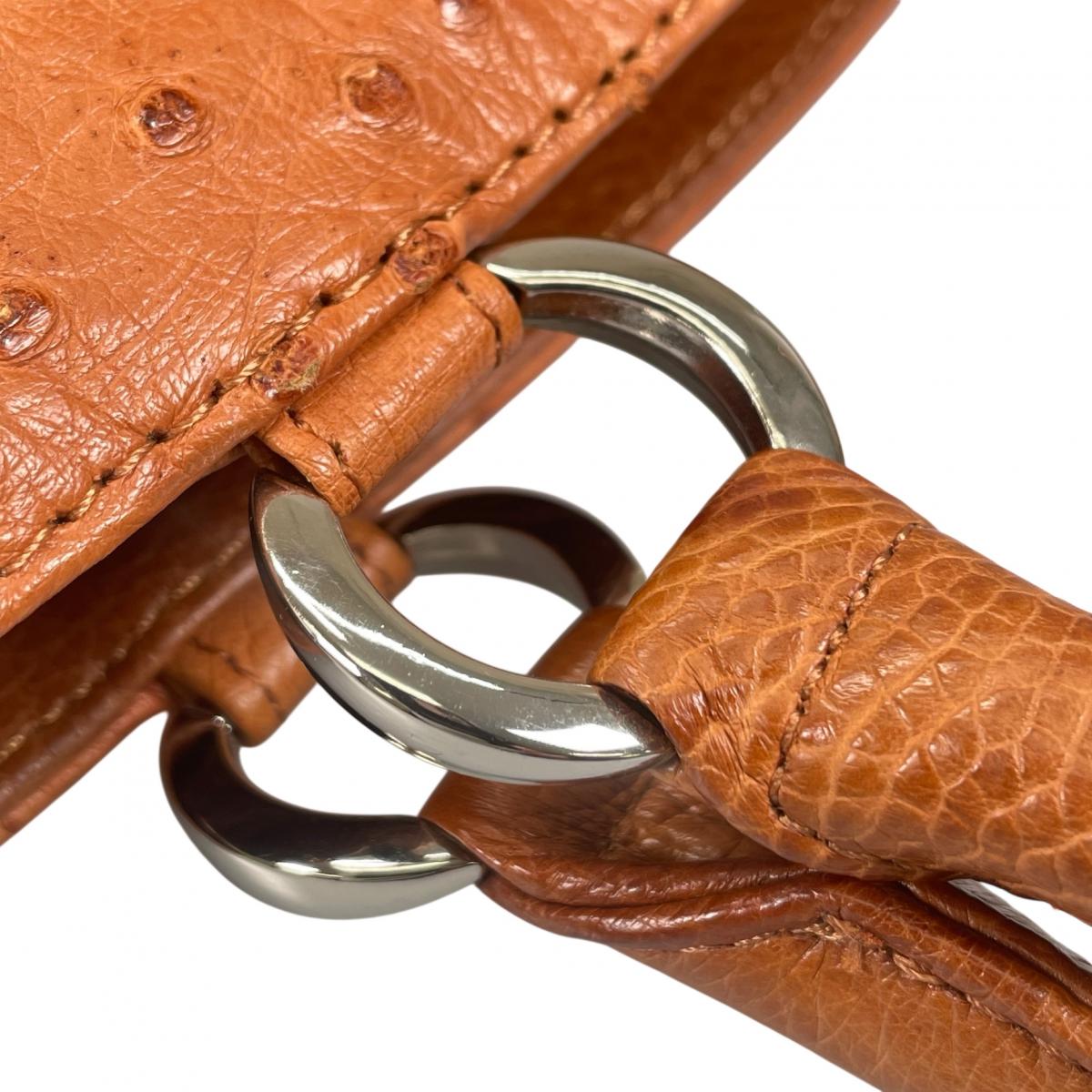 オーストリッチ ostrich ハンドバッグ
 トートバッグ 天然素材 クイルマーク オーストリッチ ブラウン 【SS】
 【中古】