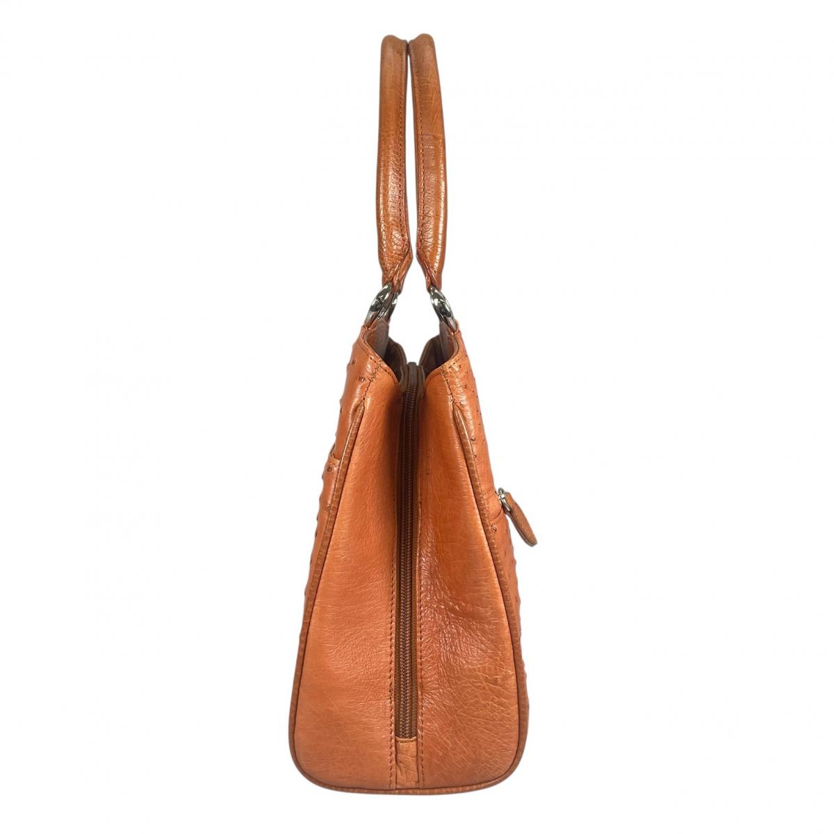 オーストリッチ ostrich ハンドバッグ
 トートバッグ 天然素材 クイルマーク オーストリッチ ブラウン 【SS】
 【中古】