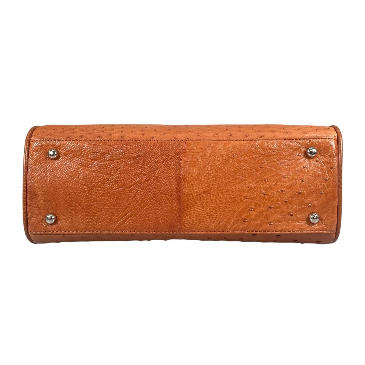 オーストリッチ ostrich ハンドバッグ
 トートバッグ 天然素材 クイルマーク オーストリッチ ブラウン 【SS】
 【中古】