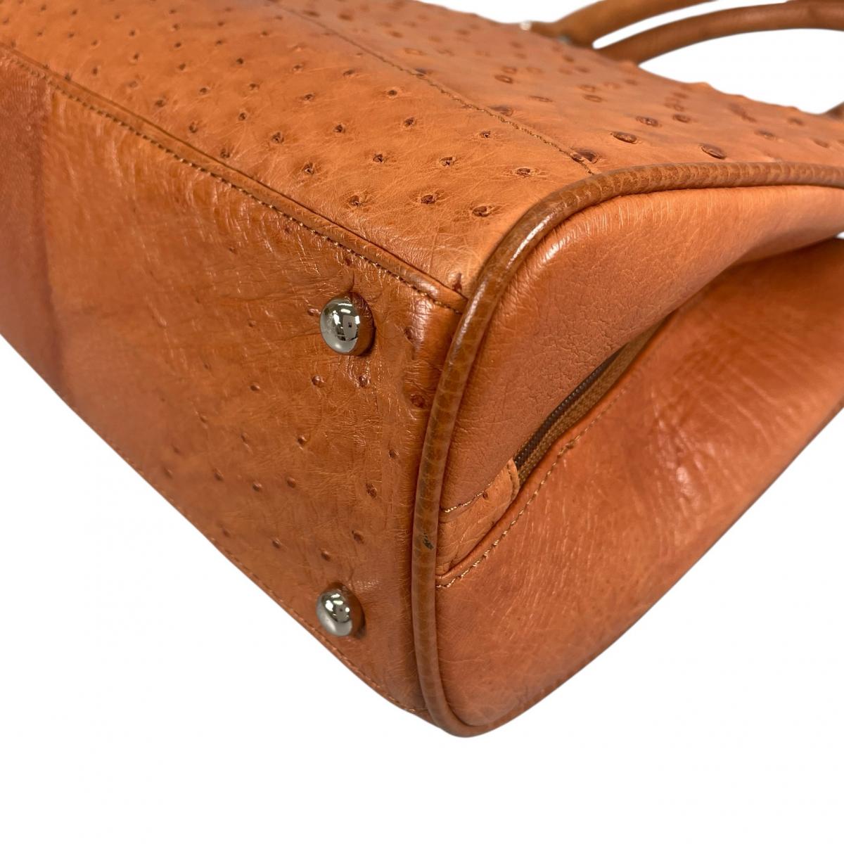 オーストリッチ ostrich ハンドバッグ
 トートバッグ 天然素材 クイルマーク オーストリッチ ブラウン 【SS】
 【中古】