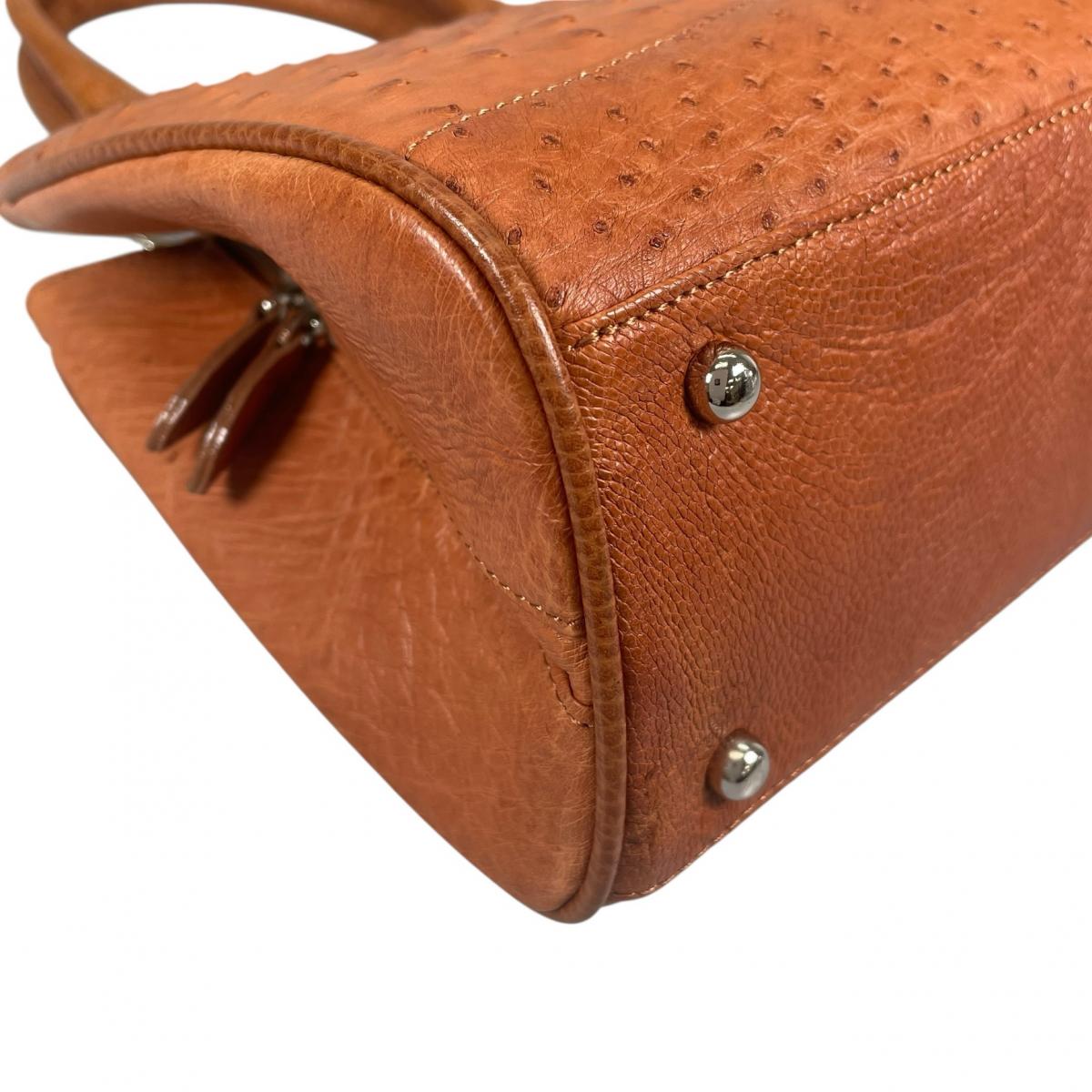 オーストリッチ ostrich ハンドバッグ
 トートバッグ 天然素材 クイルマーク オーストリッチ ブラウン 【SS】
 【中古】