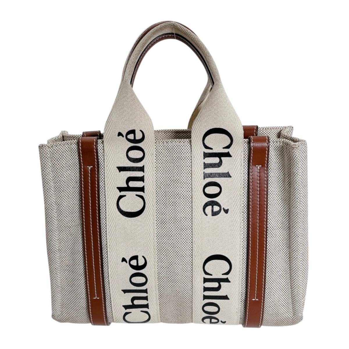 クロエ Chloe ハンドバッグ
 トートバッグ ウッディスモール Woody コットンキャンバス ベージュ 【SS】
 【中古】