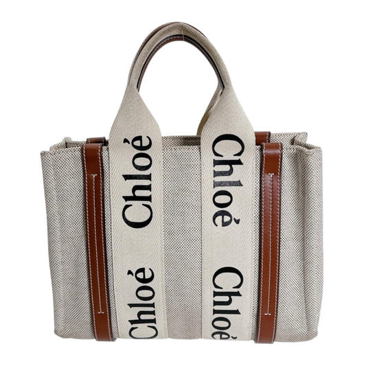 クロエ Chloe ハンドバッグ
 トートバッグ ウッディスモール Woody コットンキャンバス ベージュ 【SS】
 【中古】