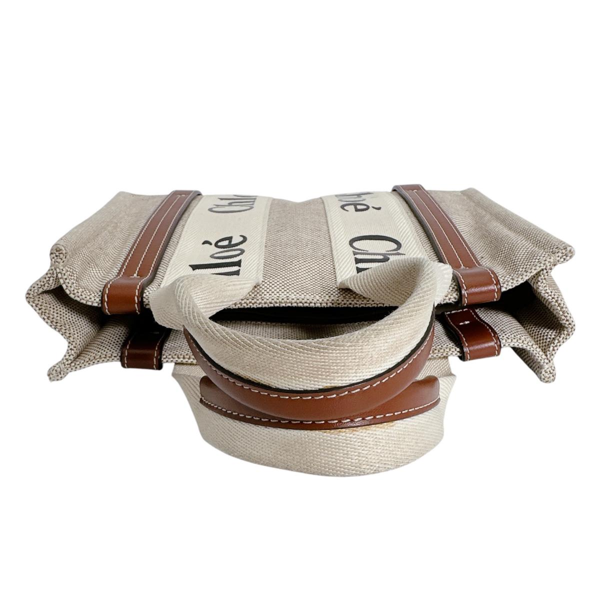クロエ Chloe ハンドバッグ
 トートバッグ ウッディスモール Woody コットンキャンバス ベージュ 【SS】
 【中古】