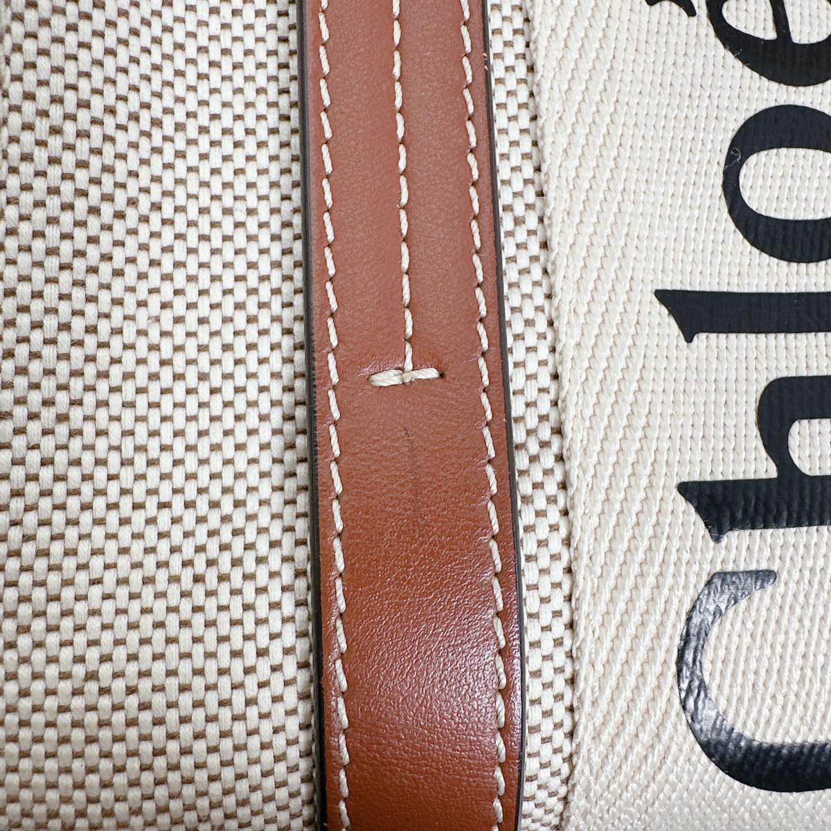 クロエ Chloe ハンドバッグ
 トートバッグ ウッディスモール Woody コットンキャンバス ベージュ 【SS】
 【中古】