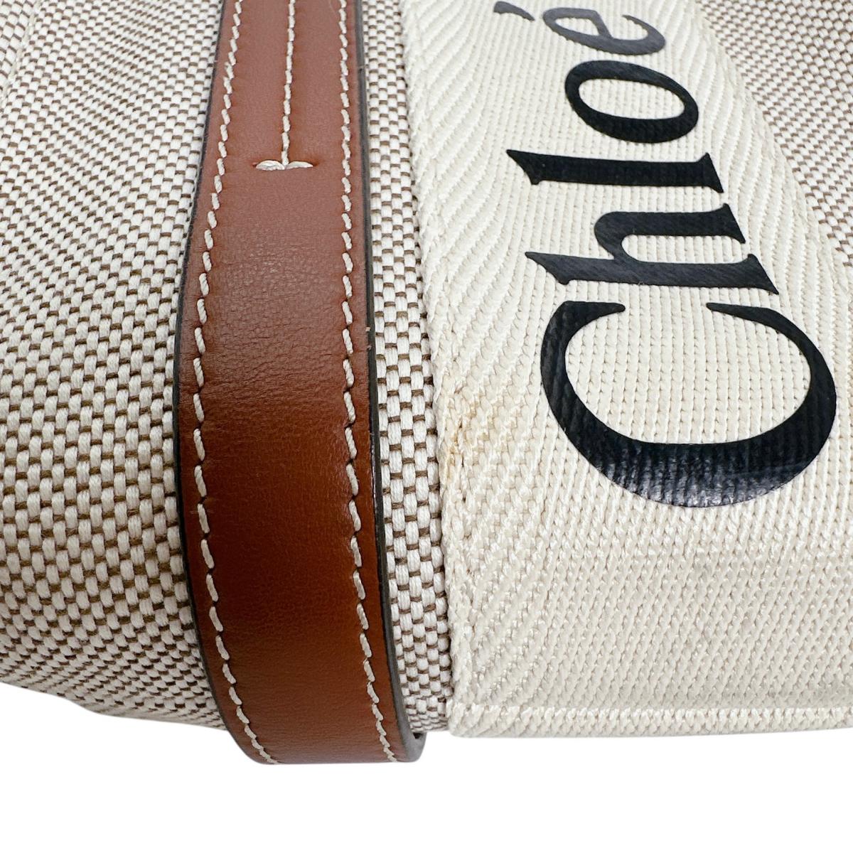 クロエ Chloe ハンドバッグ
 トートバッグ ウッディスモール Woody コットンキャンバス ベージュ 【SS】
 【中古】