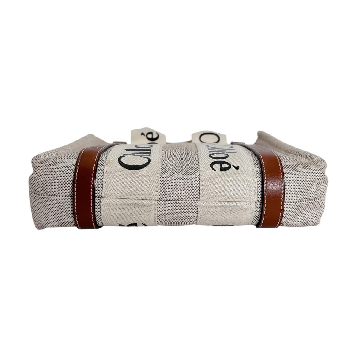 クロエ Chloe ハンドバッグ
 トートバッグ ウッディスモール Woody コットンキャンバス ベージュ 【SS】
 【中古】