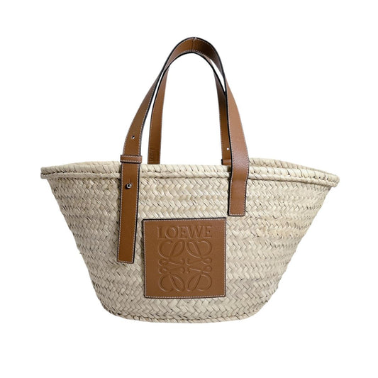 ロエベ LOEWE トートバッグ
 バスケット ラフィア アナグラムロゴ レザー A223S92XAX ベージュ 【SS】
 【中古】