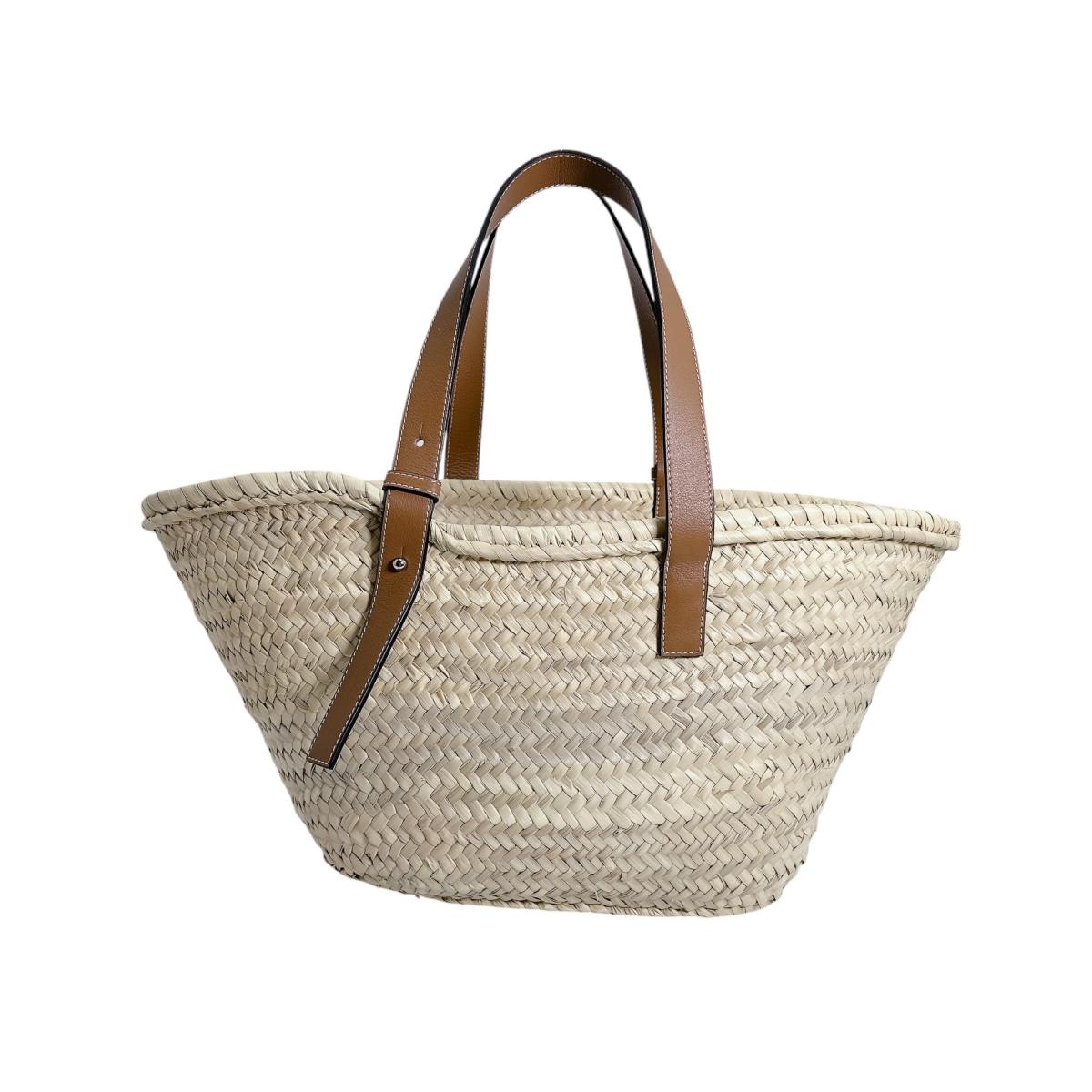 ロエベ LOEWE トートバッグ
 バスケット ラフィア アナグラムロゴ レザー A223S92XAX ベージュ 【SS】
 【中古】