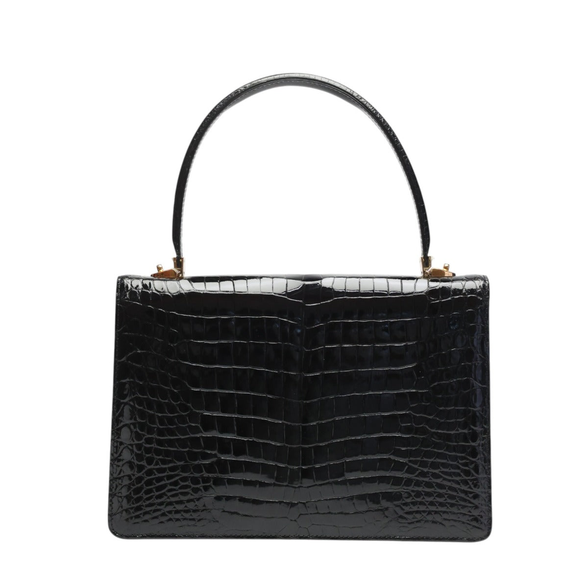 クロコダイル CROCODILE ハンドバッグ
 ハンドバッグ ゴールド金具 フォーマル レザー ブラック 【H】
 【中古】