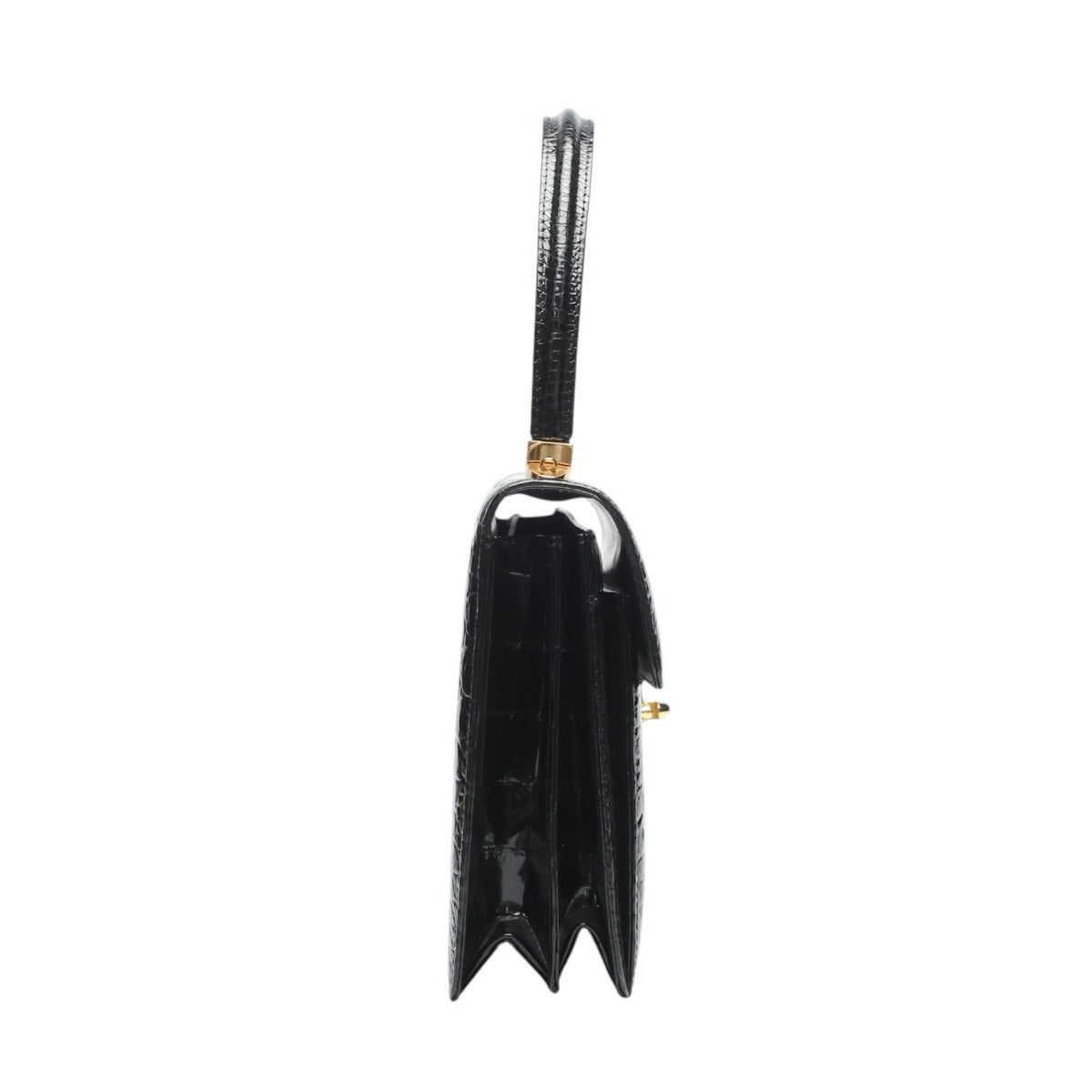 クロコダイル CROCODILE ハンドバッグ
 ハンドバッグ ゴールド金具 フォーマル レザー ブラック 【H】
 【中古】