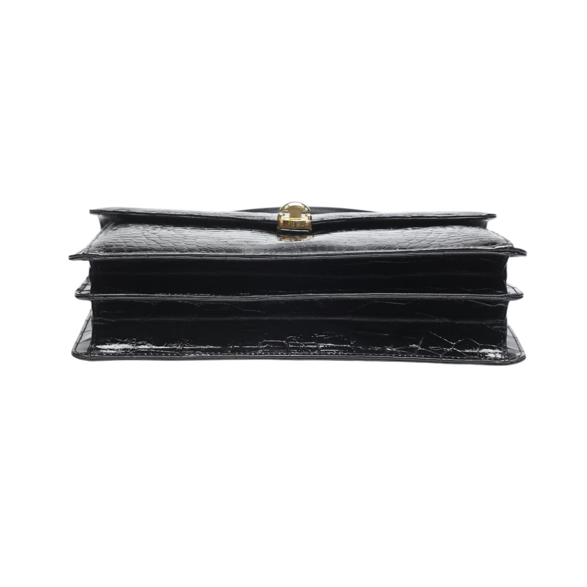 クロコダイル CROCODILE ハンドバッグ
 ハンドバッグ ゴールド金具 フォーマル レザー ブラック 【H】
 【中古】