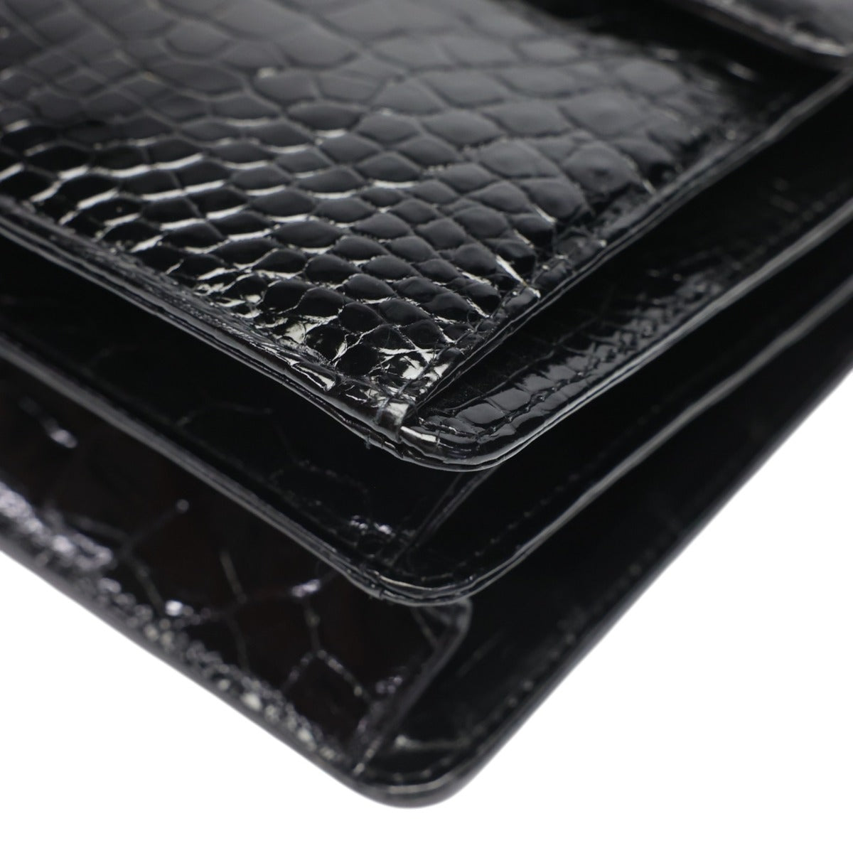 クロコダイル CROCODILE ハンドバッグ
 ハンドバッグ ゴールド金具 フォーマル レザー ブラック 【H】
 【中古】