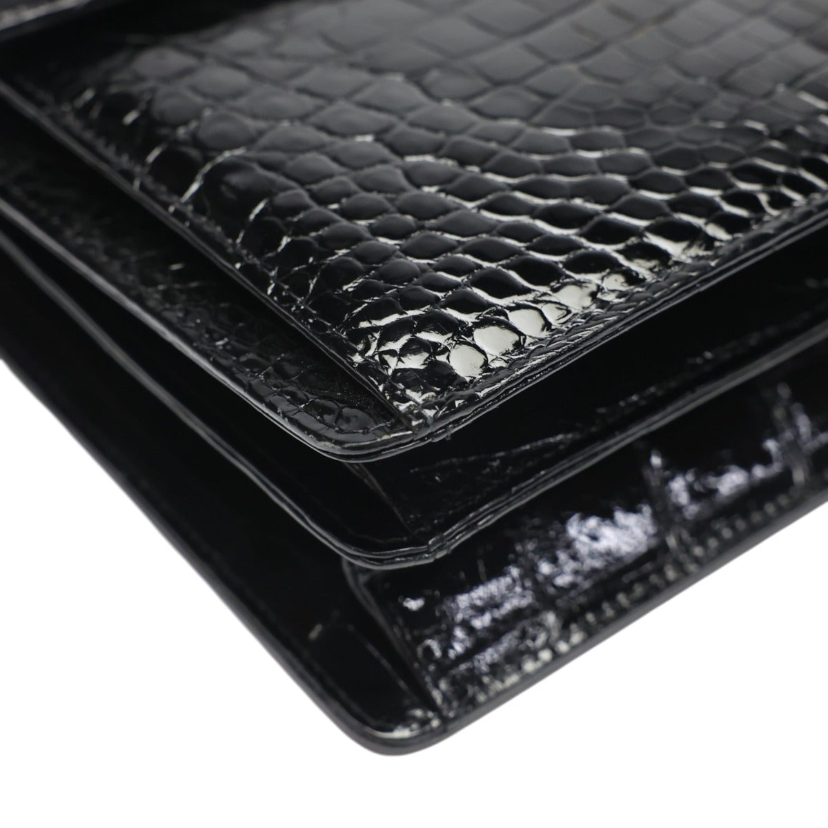 クロコダイル CROCODILE ハンドバッグ
 ハンドバッグ ゴールド金具 フォーマル レザー ブラック 【H】
 【中古】