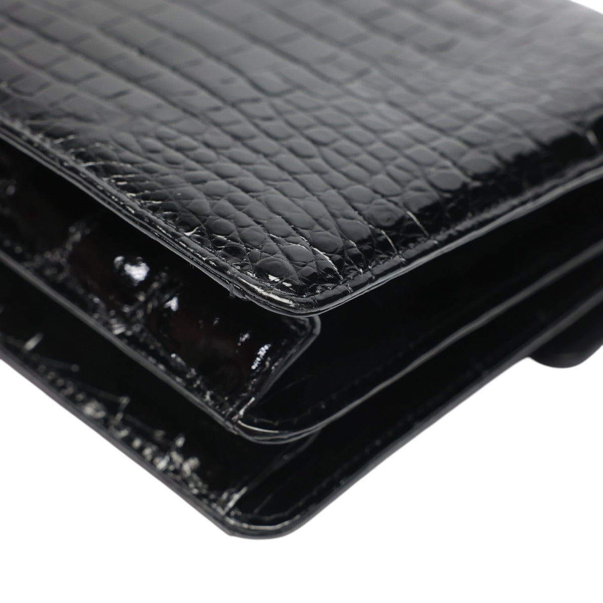 クロコダイル CROCODILE ハンドバッグ
 ハンドバッグ ゴールド金具 フォーマル レザー ブラック 【H】
 【中古】