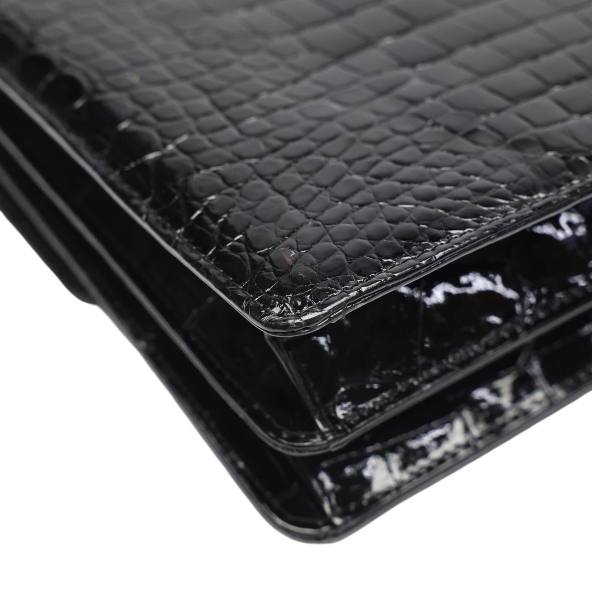 クロコダイル CROCODILE ハンドバッグ
 ハンドバッグ ゴールド金具 フォーマル レザー ブラック 【H】
 【中古】