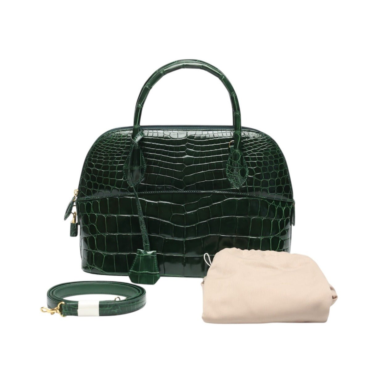 クロコダイル CROCODILE ハンドバッグ
 2Wayバッグ ゴールド金具 斜め掛け クロコダイル グリーン 【H】
 【中古】