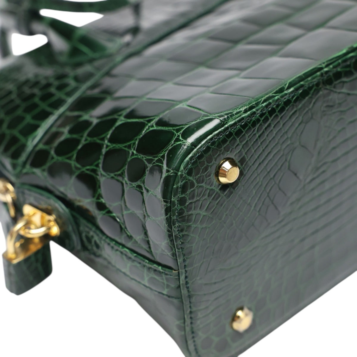 クロコダイル CROCODILE ハンドバッグ
 2Wayバッグ ゴールド金具 斜め掛け クロコダイル グリーン 【H】
 【中古】