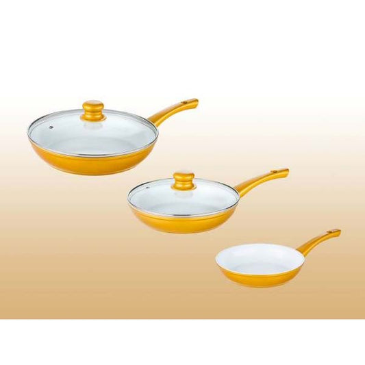 Kitchen appliances
 Ceramic frying pan 5-piece set with slicer and dicer smart, yellow [SS]
 【second hand】 