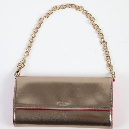 ケイトスペード Kate Spade 長財布
 チェーンウォレット 3つ折り長財布 ミニバッグ ゴールド×ピンク 【SS】
 【中古】