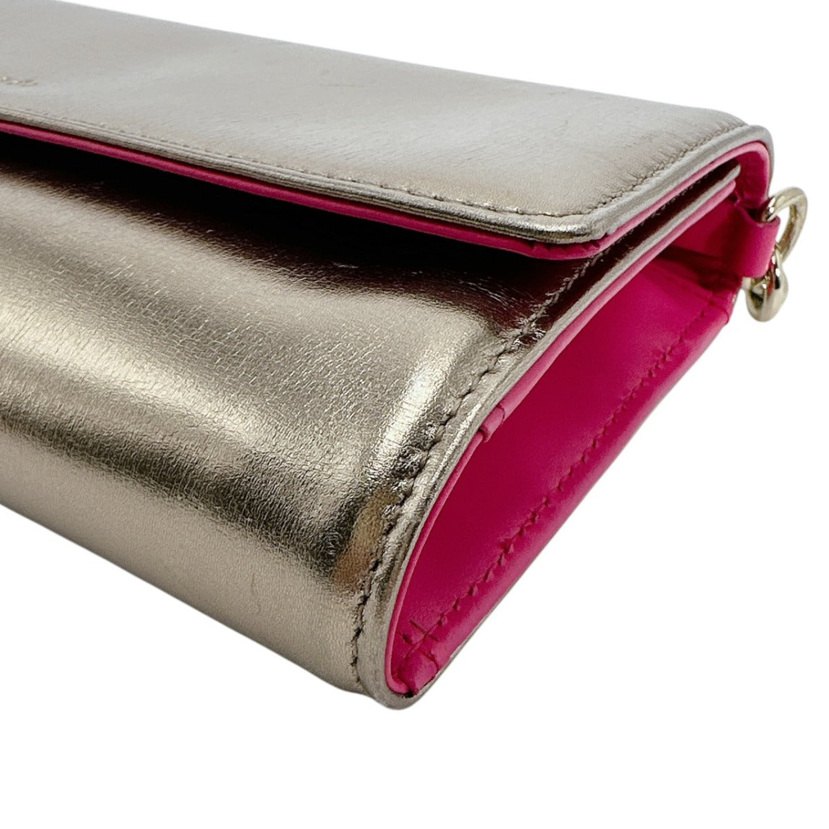 ケイトスペード Kate Spade 長財布
 チェーンウォレット 3つ折り長財布 ミニバッグ ゴールド×ピンク 【SS】
 【中古】