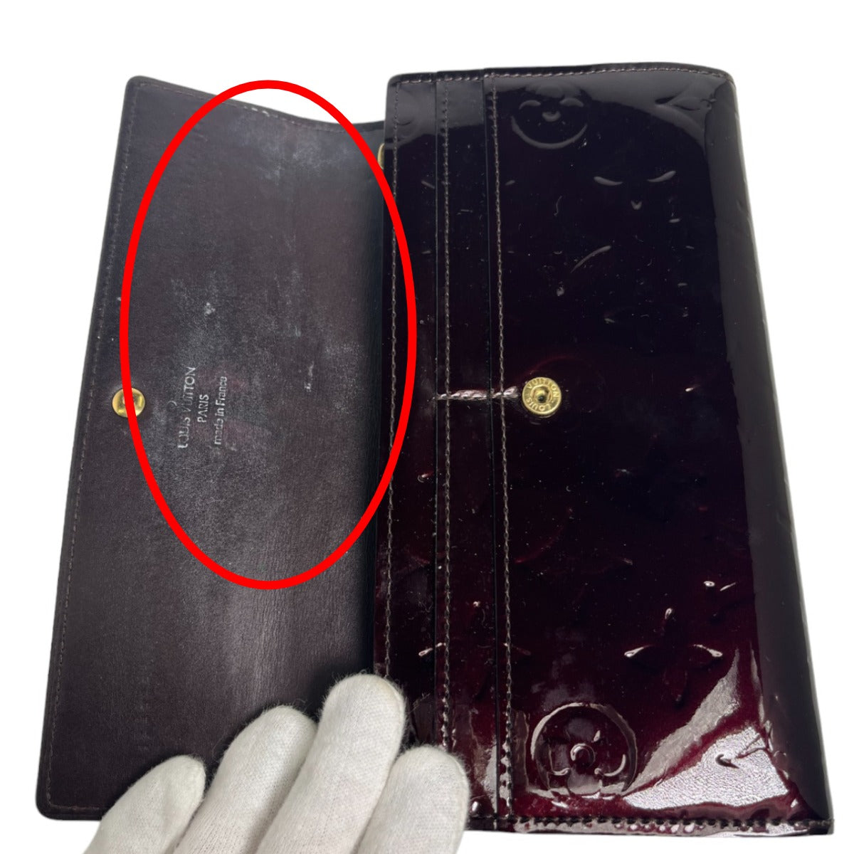 ルイヴィトン LOUIS VUITTON 長財布
 ポルトフォイユサラ ヴェルニ 2つ折ファスナー付 モノグラムヴェルニ M93524 アマラント LV
 【SS】
 【中古】