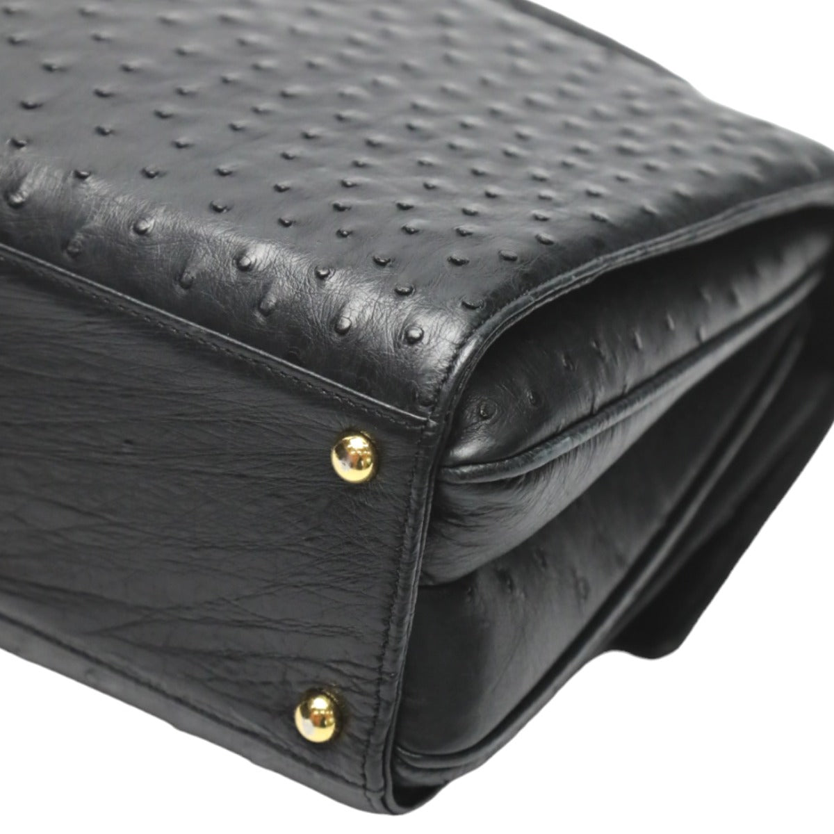オーストリッチ ostrich ハンドバッグ
 フルポイント ゴールド金具 オーストリッチ ブラック 【H】
 【中古】