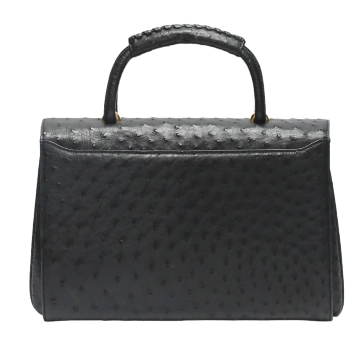 オーストリッチ ostrich ハンドバッグ
 フルポイント ゴールド金具 オーストリッチ ブラック 【H】
 【中古】