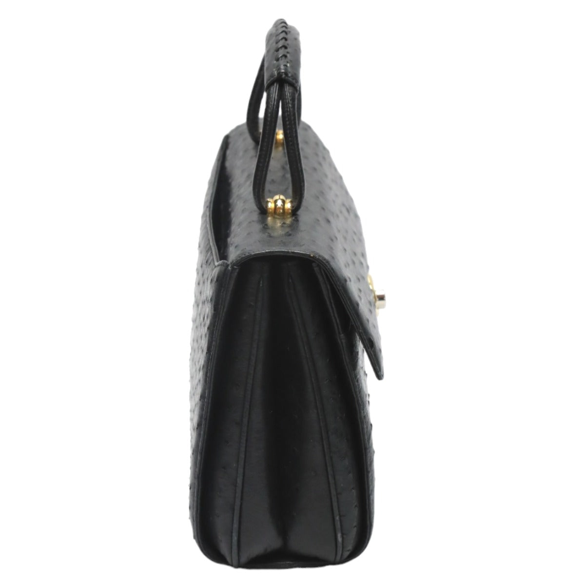 オーストリッチ ostrich ハンドバッグ
 フルポイント ゴールド金具 オーストリッチ ブラック 【H】
 【中古】