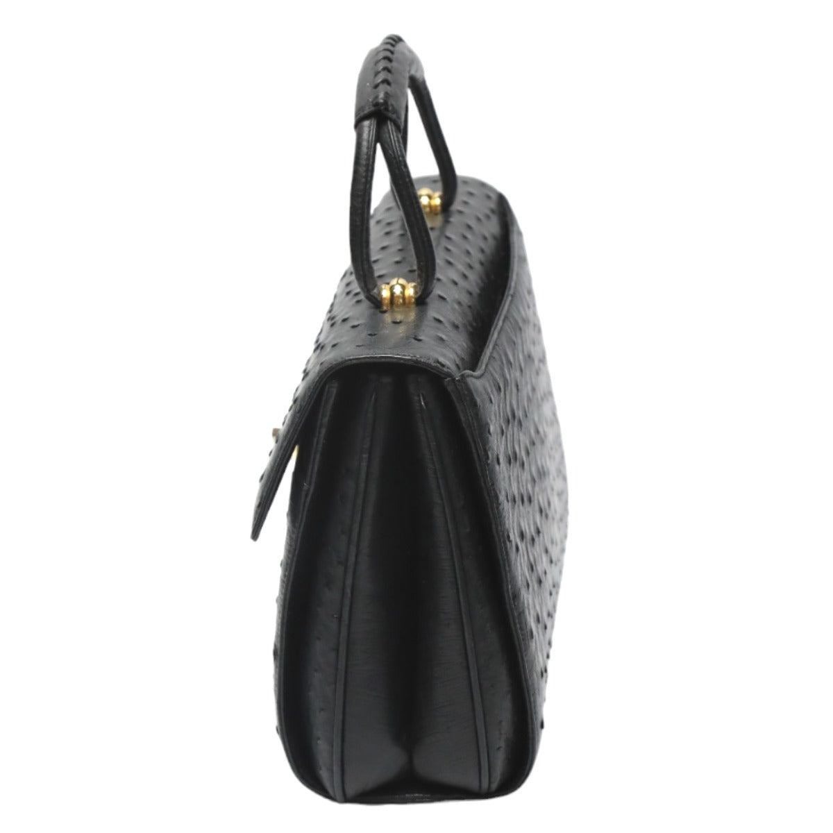 オーストリッチ ostrich ハンドバッグ
 フルポイント ゴールド金具 オーストリッチ ブラック 【H】
 【中古】